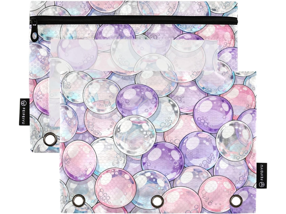 Pasta De Argolas Rosa E Roxa Com Fecho Transparente, Grande E Resistente, Escritório, Material Escolar, Cosméticos