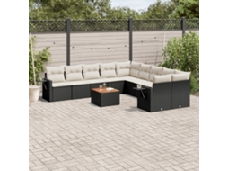 Vidaxl 11 Pcs Conjunto Sofás De Jardim C/ Almofadões Vime Pe Preto