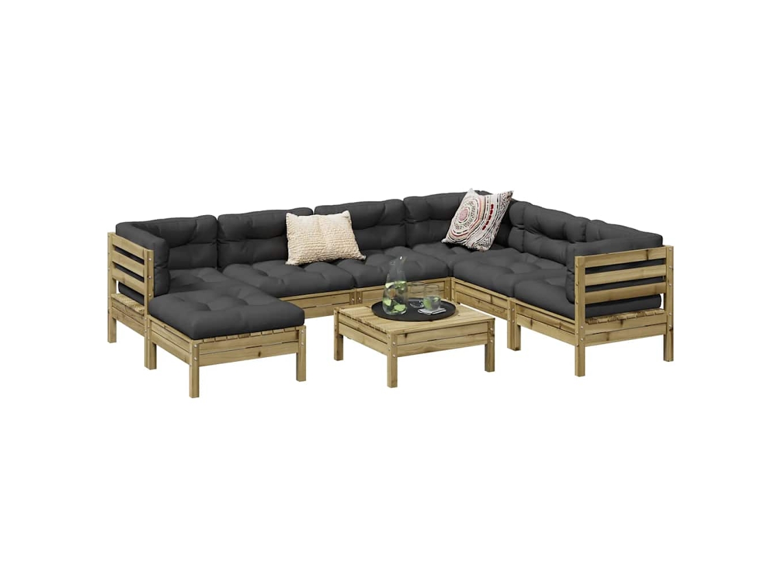 Vidaxl 8 Pcs Conj. Sofás Jardim C/ Almofadões Madeira Pinho Impregnada