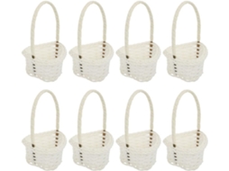 Conjunto De 8 Cestos Pequenos De Vime Plástico Branco, Estilo Campestre.
