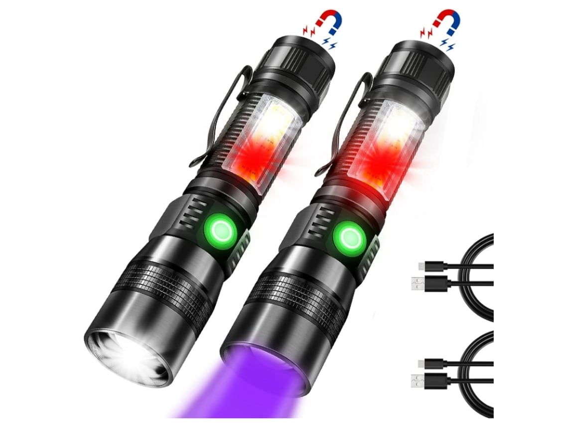 Luz Led Uv Preta com Luz Vermelha Lanterna Led Magnética de 1200 Lúmens com Luz Lateral Cob 7 Modos Zoom Pacote com 2 Preto BISBISOUS VIGA EUROPE