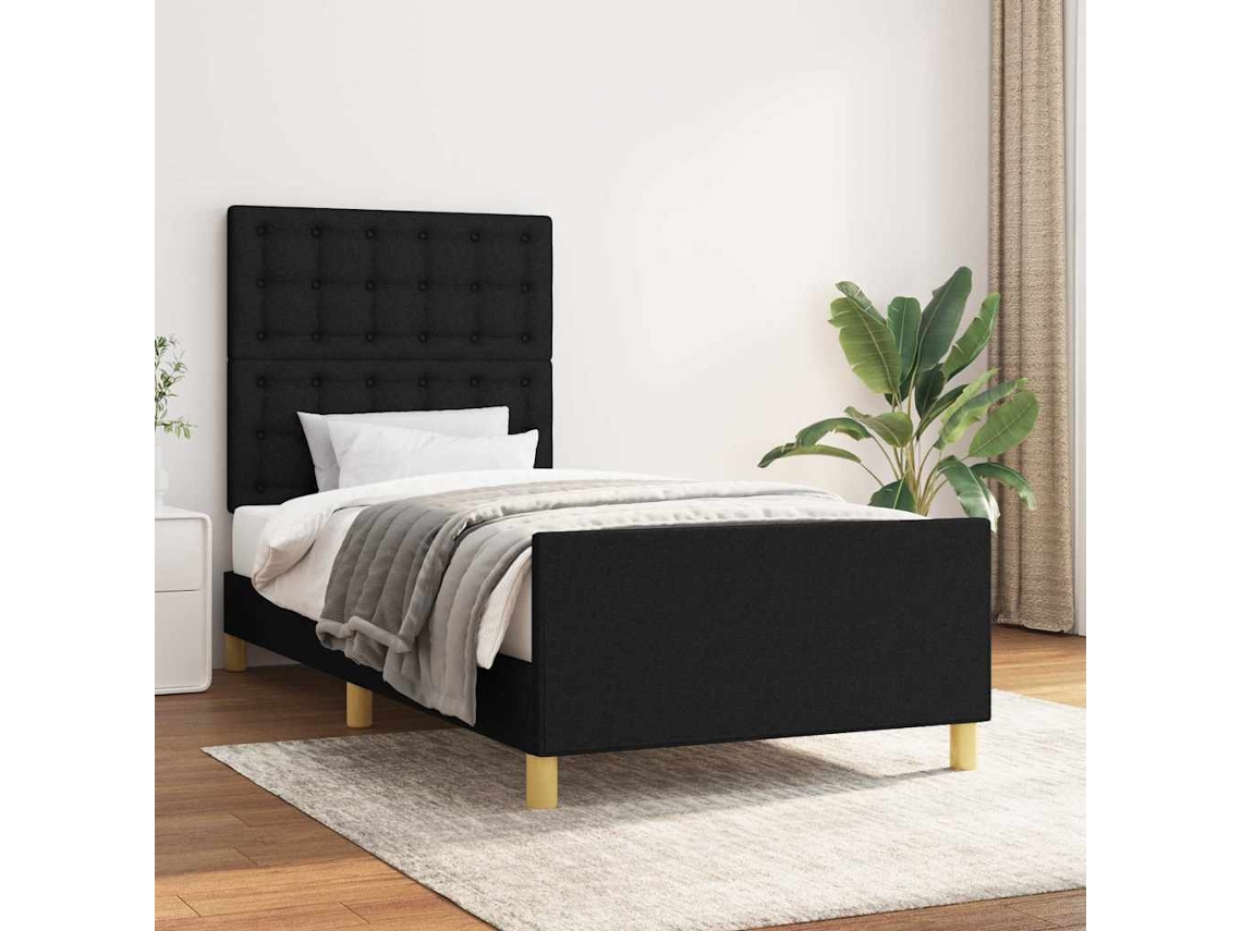 Vidaxl Estrutura De Cama C/ Cabeceira Tecido 80x200 Cm Preto