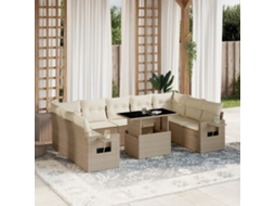Vidaxl 10 Pcs Conjunto De Sofás P/ Jardim Com Almofadões Vime Pe Bege