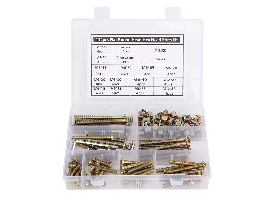 114pcs Conjunto Parafuso Porca Hexagonal M6 Aço Carbono Com Chave E Parafusadeira