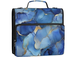 Organizador de Mesa Mármore Azul Royal e Prata com 3 Argolas, Alça Vários Bolsos, Ideal para Estudantes Meia i