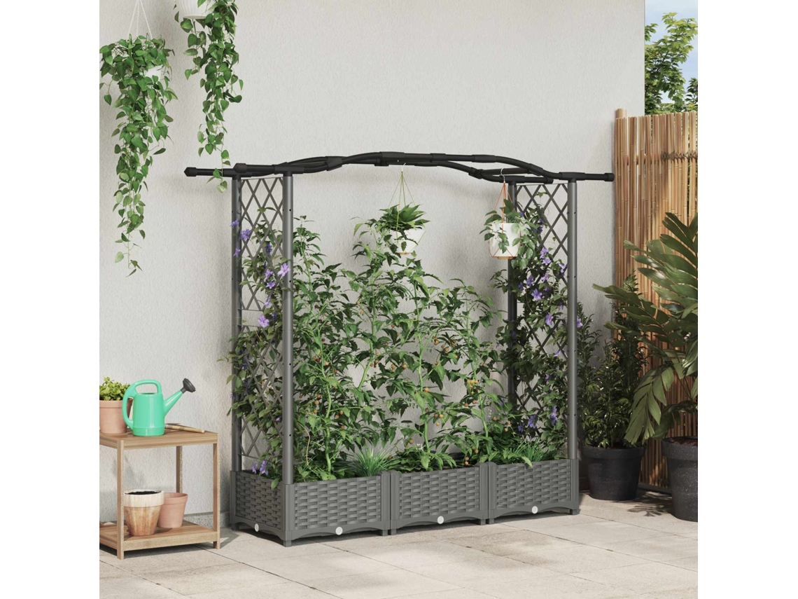 Vidaxl Cama Elevada Com Treliça E Telhado Cinzento-claro Pp