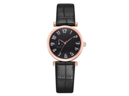 Reloj De Moda Casual Unisex Cuarzo Correa De Cuero Pu (oro Rosa Dial Negro Pequeño)