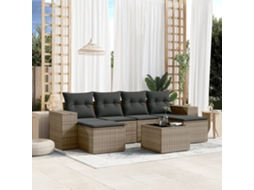 Vidaxl 7 Pcs Conjunto Sofás P/ Jardim C/ Almofadões Vime Pe Cinzento