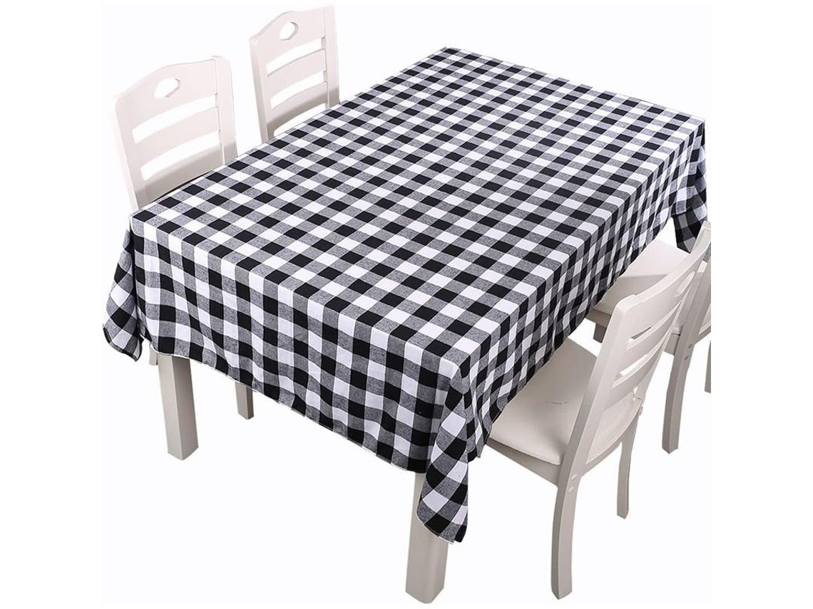 Mantel De Natal Cuadros Vermelho E Preto Antiderrapante Para Decoração, Branco 213x153 Cm
