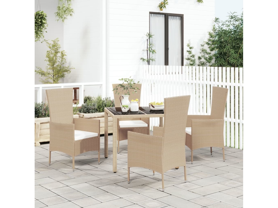 5 Pcs Conjunto De Jantar P/ Jardim Com Almofadões Vime Pe Bege Dkd Home Decor