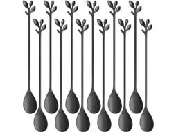 2026 set de 12 Colheres Longas de 18,8 Cm de Aço Inoxidável com Lâmina Preta para Chá Gelado, Coquetéis e Sobremesas, Seguro para Lava louças