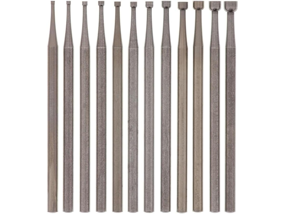 Conjunto De 12 Fresas Redondas Com Haste De 3/32 Polegadas Para Entalhe (0,8 3,0 Mm)