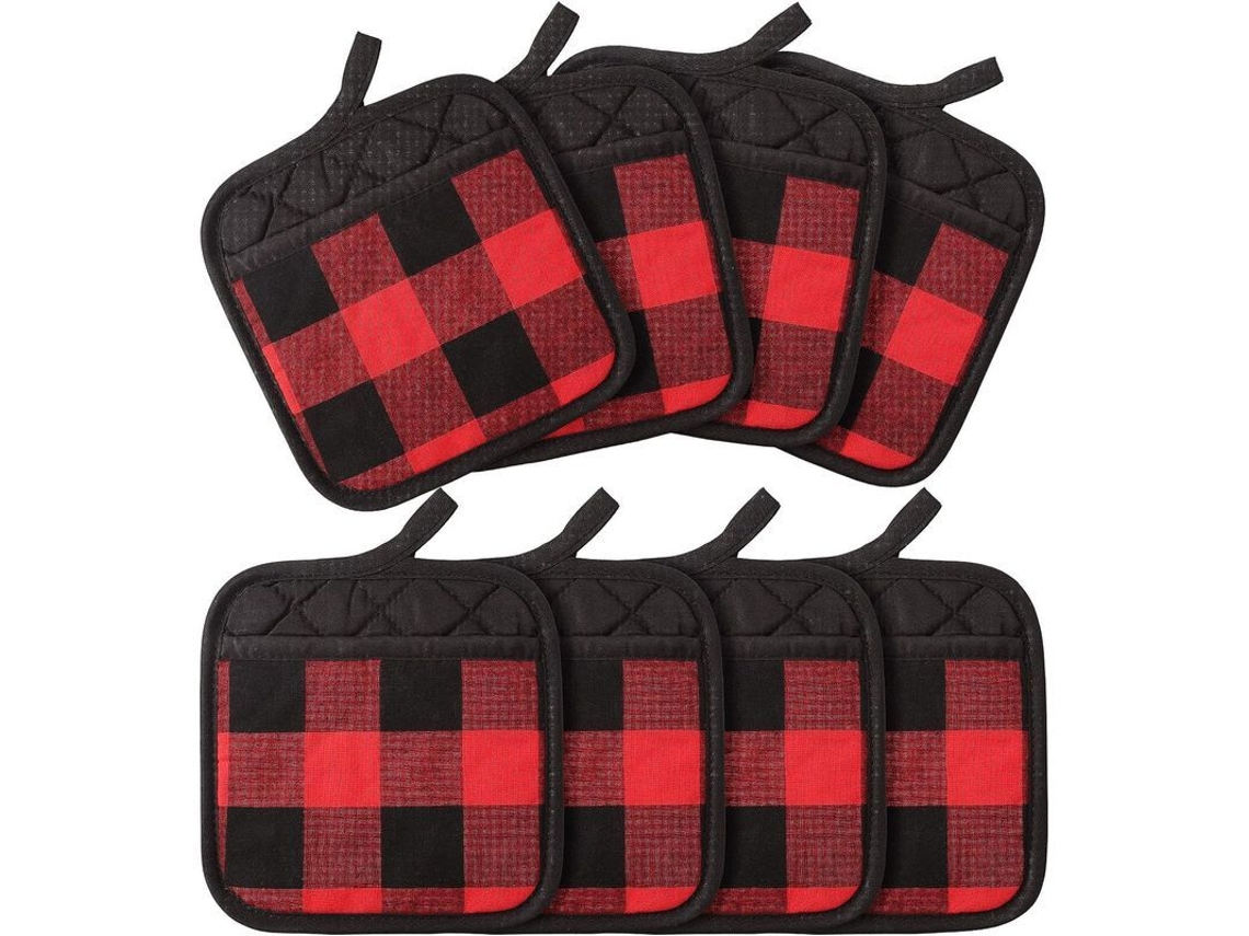 2026 8 Capas Antiquemadera de Quadros Buffalo com Bolsa, Algodão Resistente Ao Calor para Cozinha (vermelho Preto)