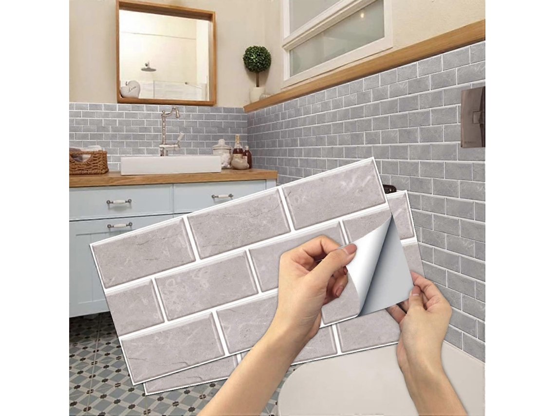 Rebe 12 Adhesivos de Azulejos de Pvc Impermeáveis para Cozinha e Banheiro, 15x30cm, Fáceis de Instalar e Limpar