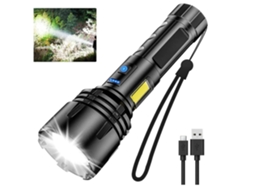 Lanterna Recarregável Poderosa 90000 Lúmens Altos, Xhp70.2 Lanterna Tática Led Super Brilhante De Alta Potência Com Luz Lateral Cob Yizhood (preta)