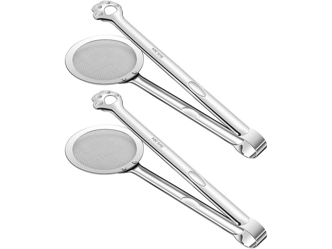 Pinça Para Fritar Cabilock De Aço Inoxidável 2 Peças, Escorredor De Óleo Resistente A Altas Temperaturas, Utensílio