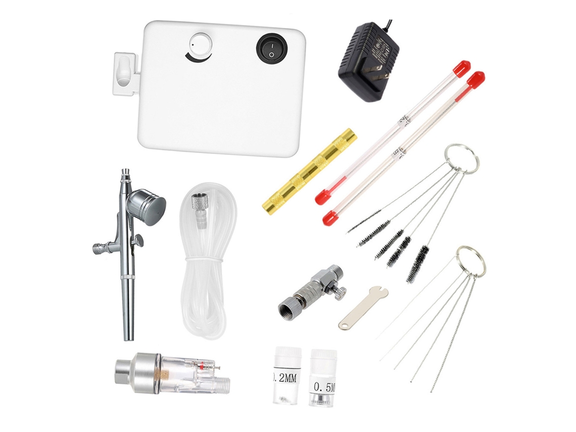 KIT DE PINCEL AÉREO COM COMPRESSOR MINI SILENCIOSO PARA ARTE, TATUAGEM, UNHAS E DECORAÇÃO | S/MARCA