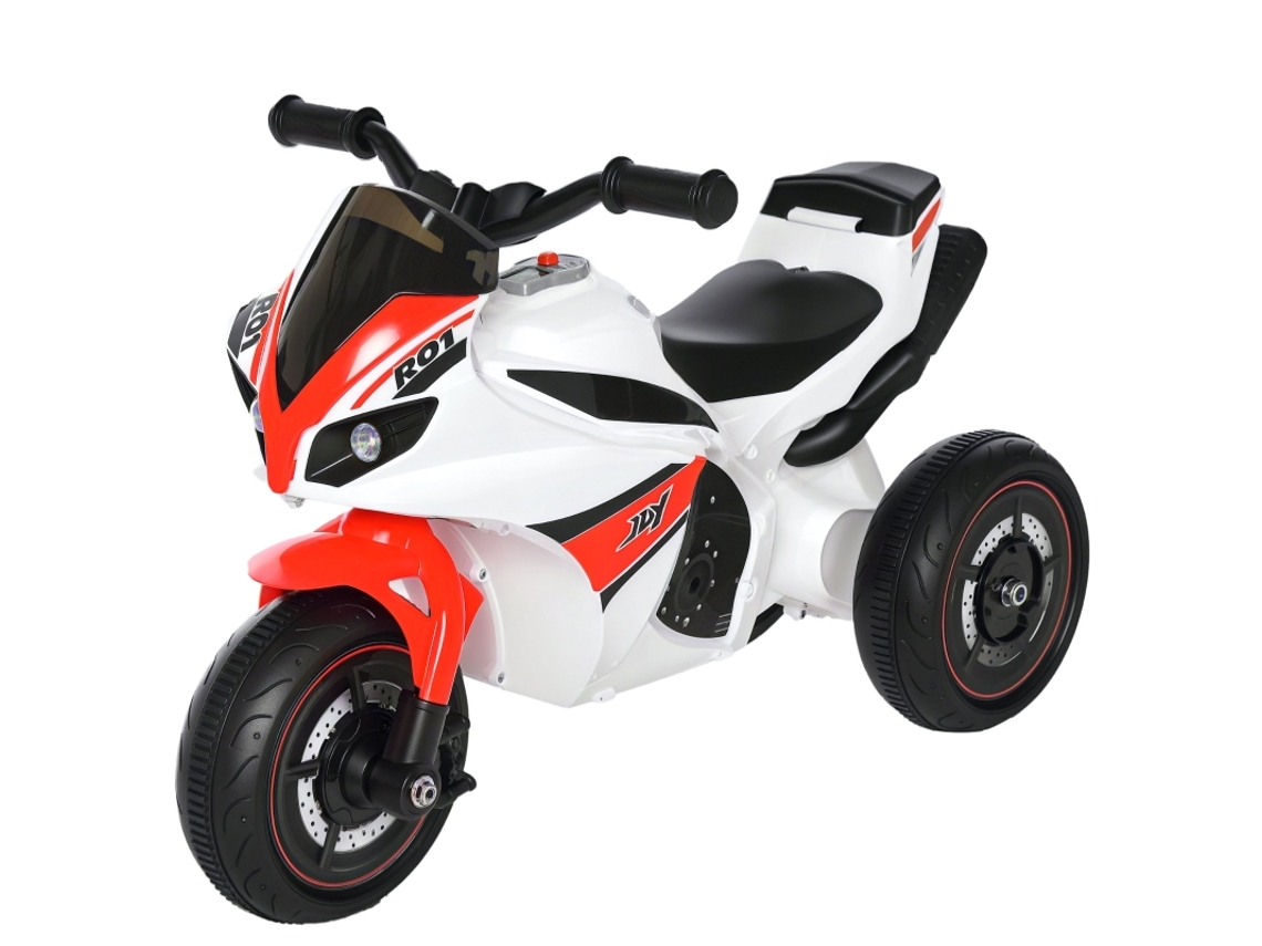 Veículo Infantil De Motocicleta Homcom Com Música Para 18-36 Meses, Branco, 74x39x48 Cm, Estável E Seguro Para Crianças Pequenas Cs