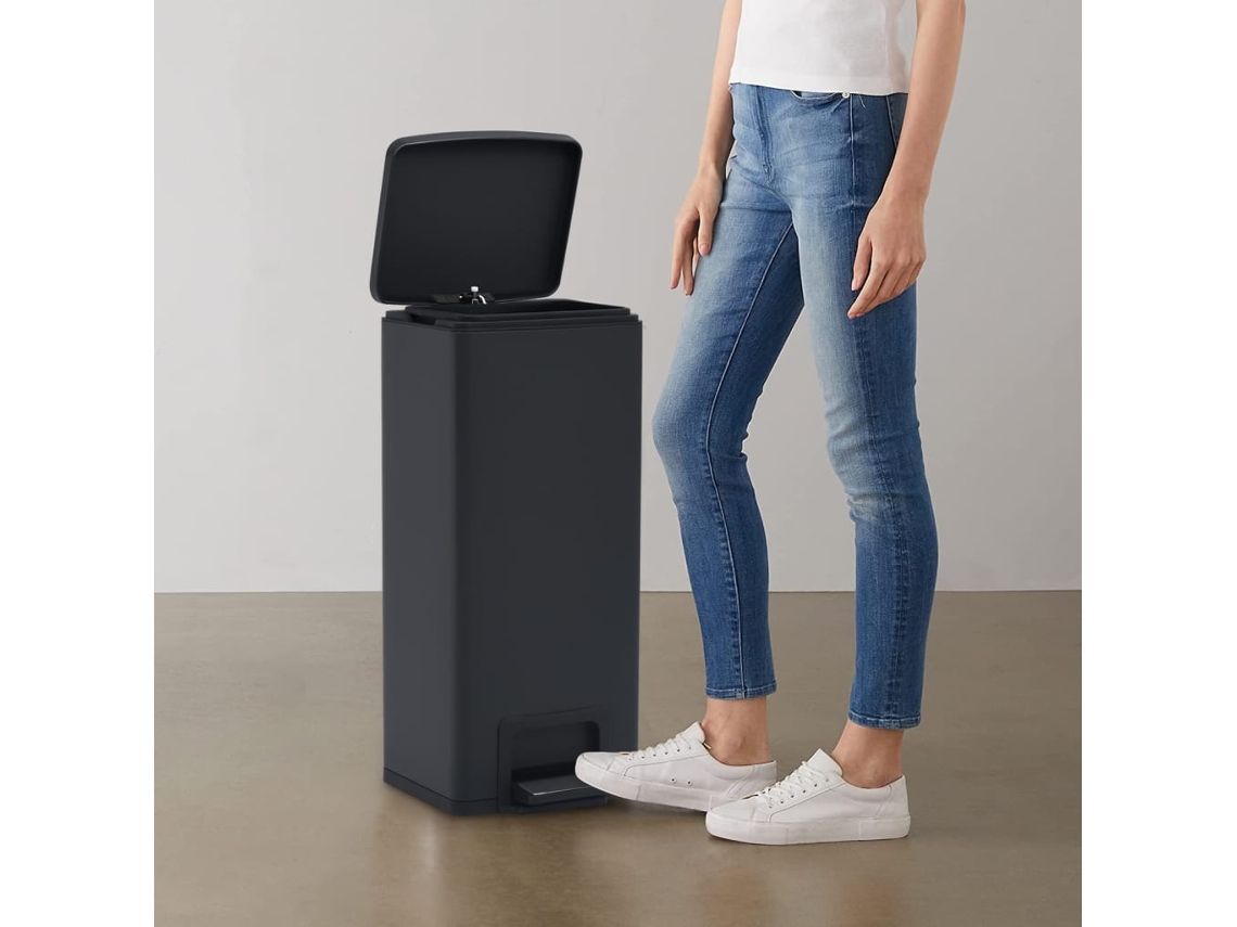 Vidaxl Caixote Lixo Pedal Anti-impressão Digital 30 L Aço Inox. Preto