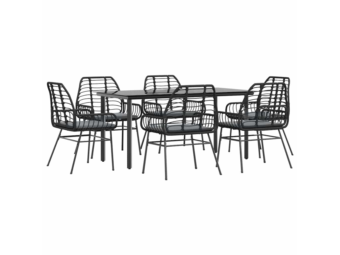 Conjunto de Jantar Jardim 7 Peças com Almofadas e Vidro Vime Pe Preto MAISON EXCLUSIVE