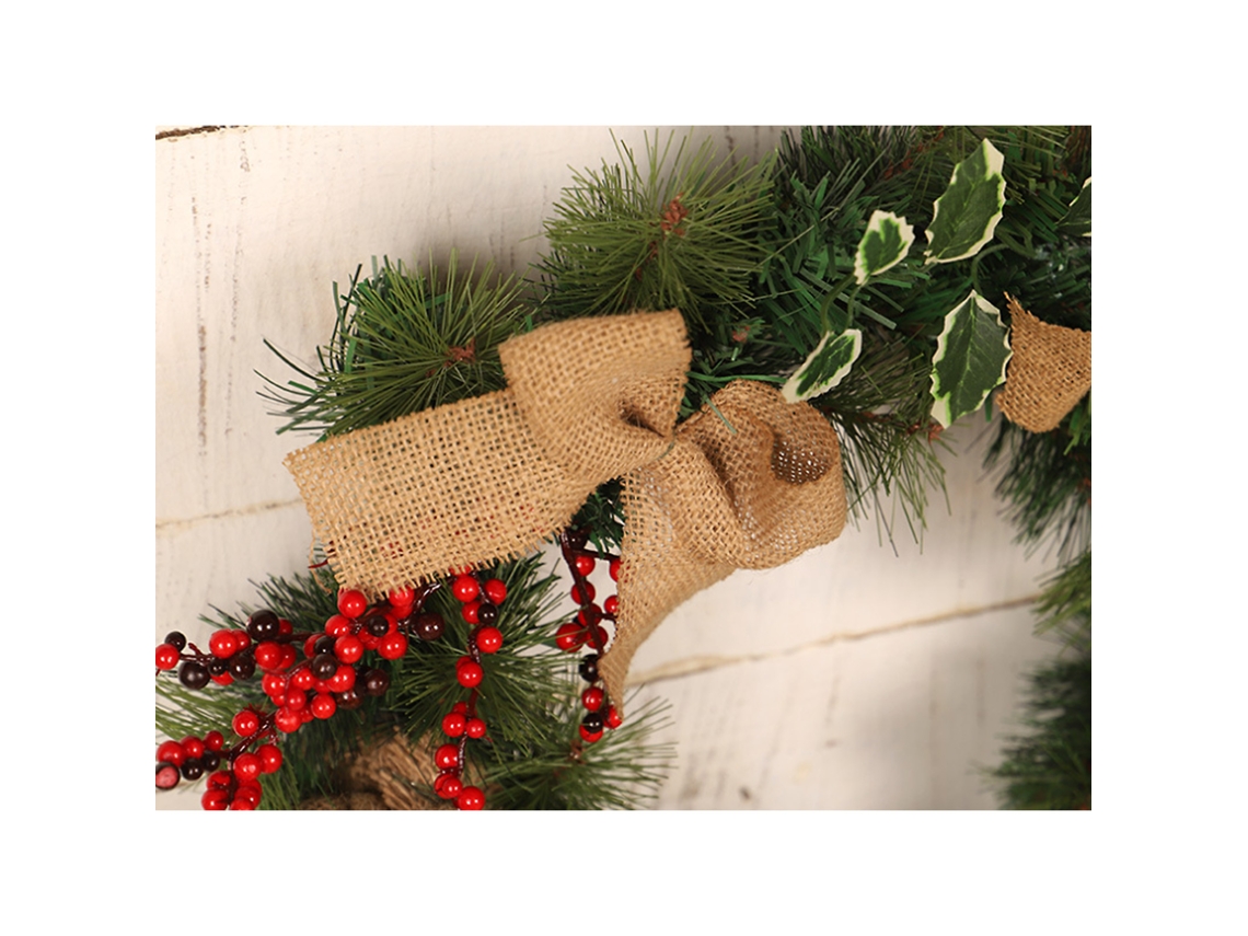 Laxiscreed Decoração Natalícia: Coroa Com Bola De Burlap, Fruta Vermelha E Agulhas De Pinheiro Para Casa