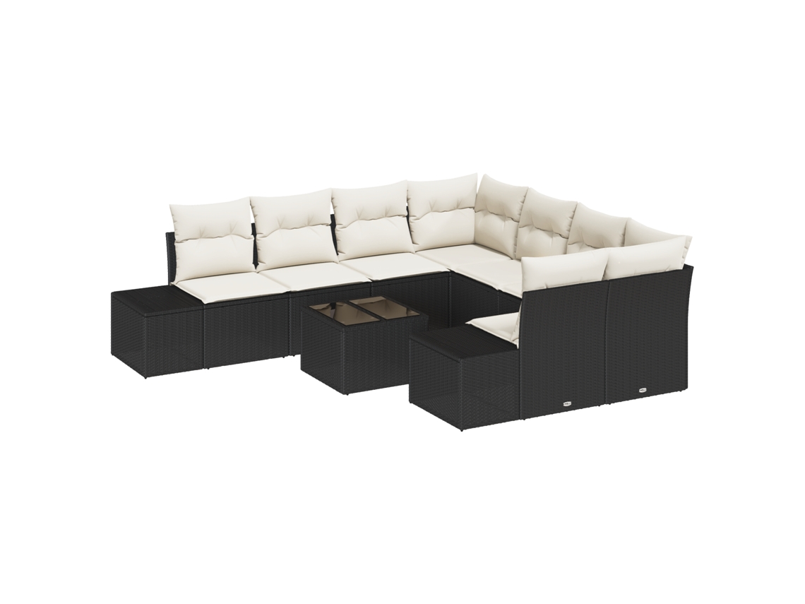 Conjunto 9 Conjunto De Sofá De Jardim Vidaxl Preto Vime Pe (239 X 62 X 69 Cm)