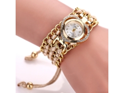 Relógio Pulseira Feminino de Strass Coração com Pulseira de Tecido Branco