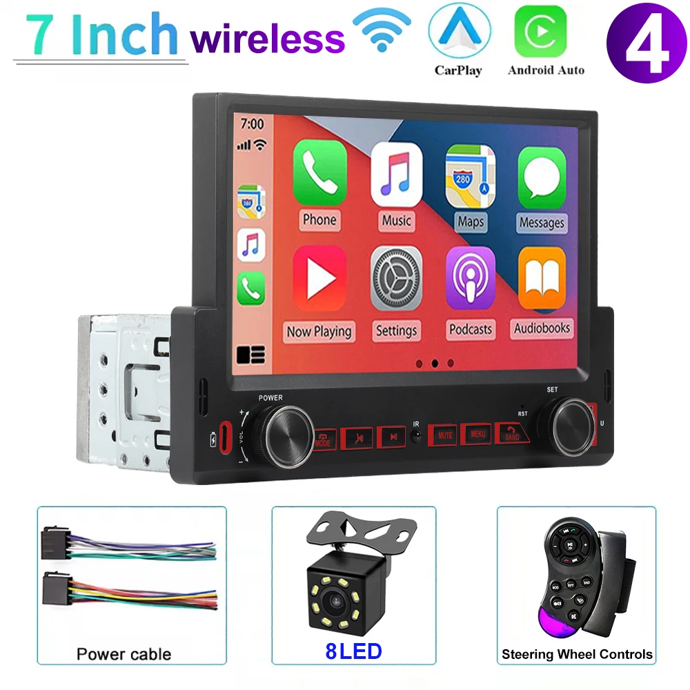 Sistema Multimídia Automotivo Single Din De 7 Polegadas (sem Fio), Carplay, Android, Bluetooth, Fm