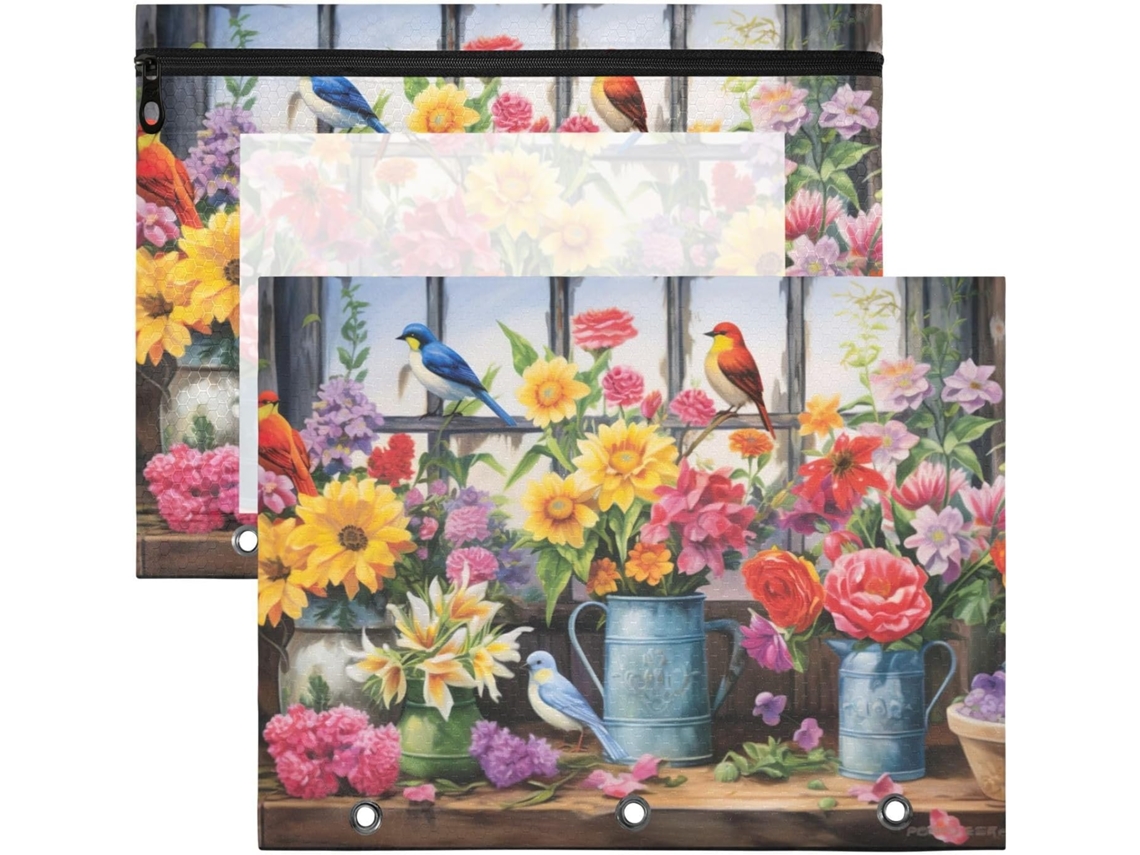 Frmg Pasta Com Estampa De Pássaros E Flores, Bolsos Lápis Fichário De 3 Argolas, Tamanho A4, Pastas Documentos