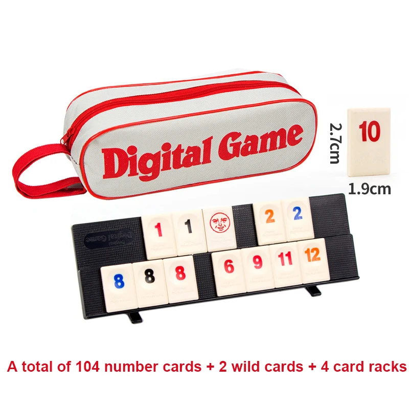 Jogo de Rummy Blocks, Inclui 4 Porta cartas, 106 Peças de Rummy e um Estojo para Transporte. MDUG