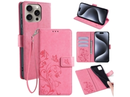Capa Padrão Flor Borboleta Para Iphone 15 Pro Max Pele Sintética Multicor