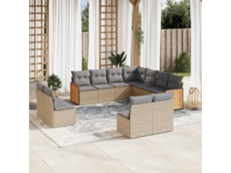 Vidaxl 11 Pcs Conjunto Sofás De Jardim C/ Almofadões Vime Pe Bege