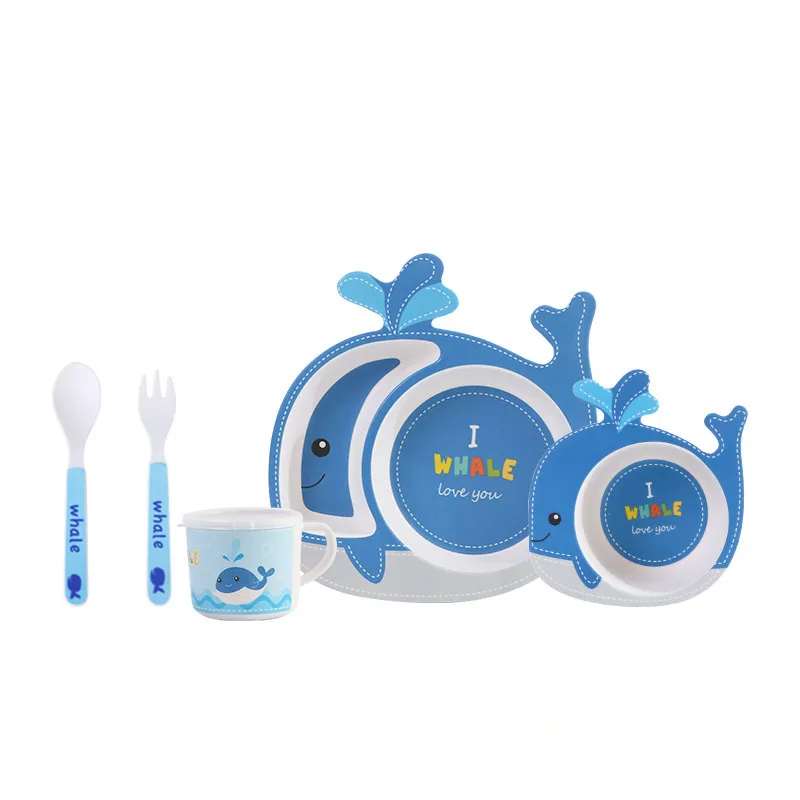 Conjunto de Loiça Infantil, Material de Fibra de Bambu, Tigela e Prato Inquebráveis para Bebé. Baleia CZHHMART