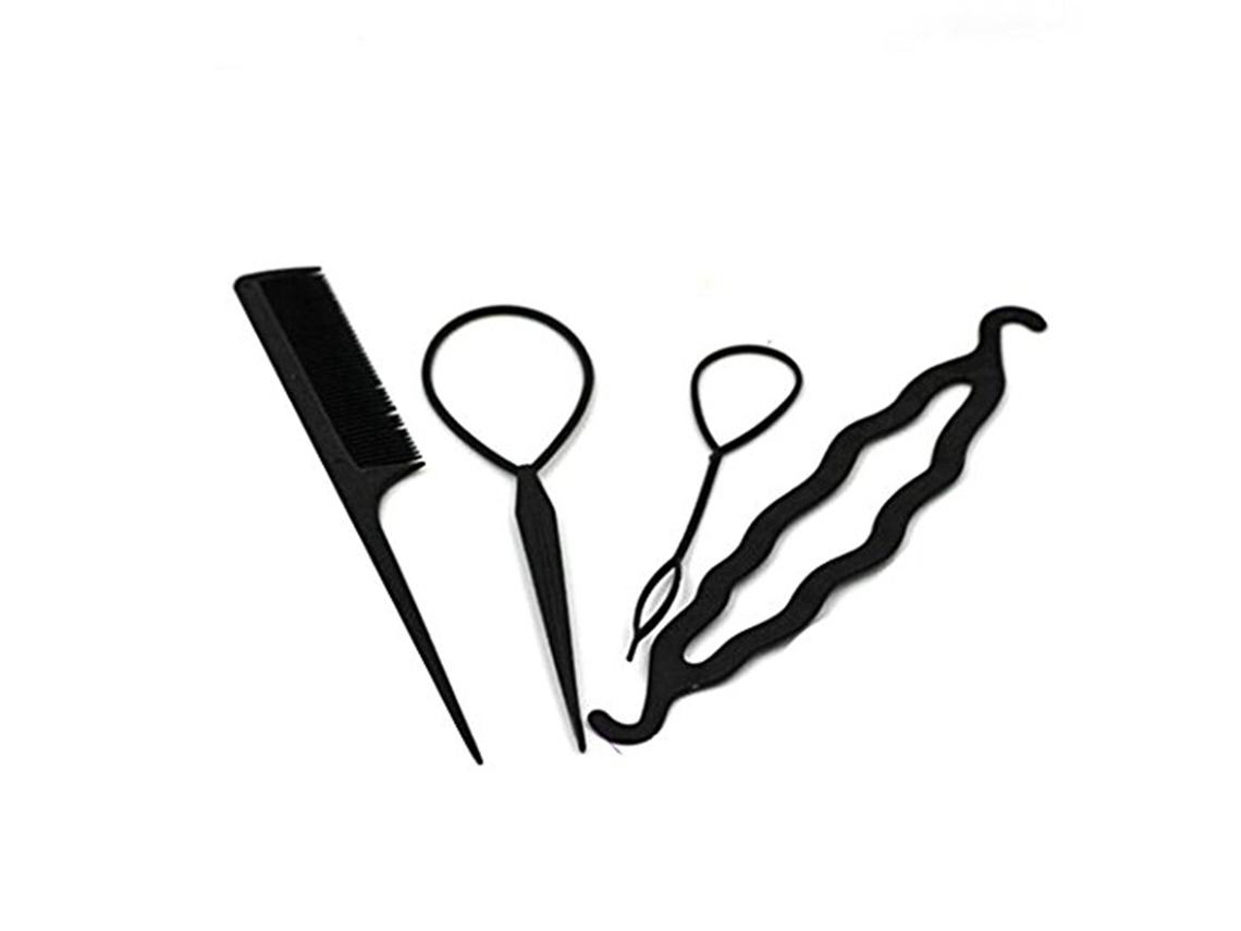 Kit De Ferramentas De Modelagem De Cabelo 4 Peças Em Plástico Preto Para Diy Profissional E Doméstico