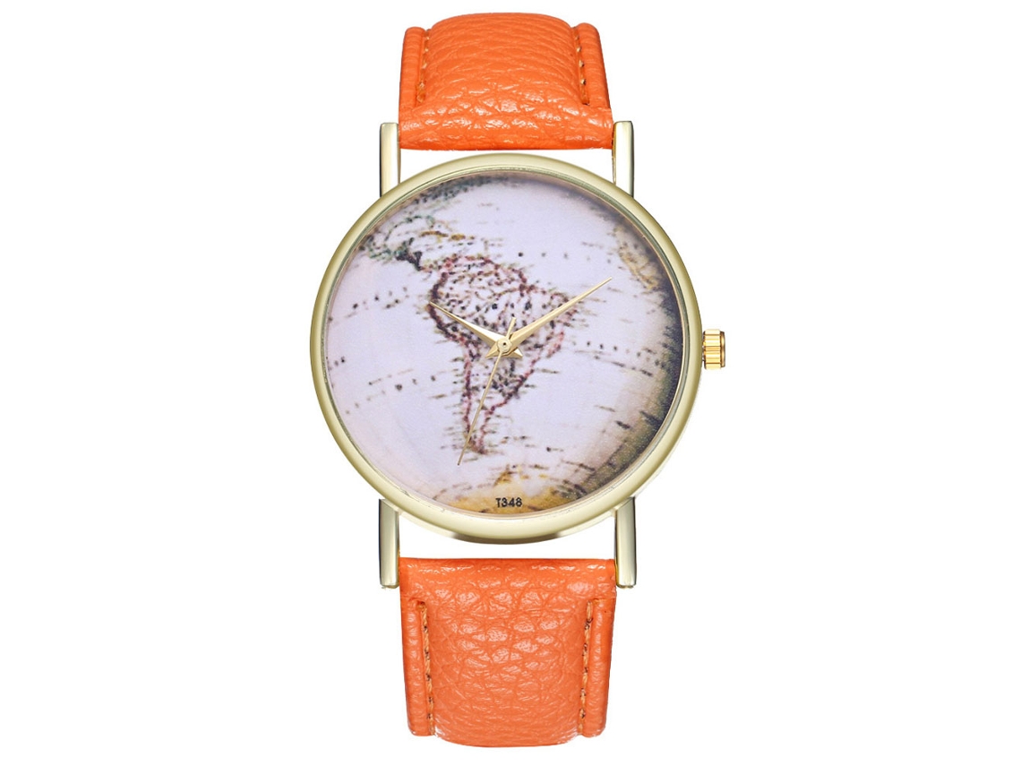 Relógio analógico de quartzo com pulseira de couro Zhoulianfa para homens e mulheres, laranja.