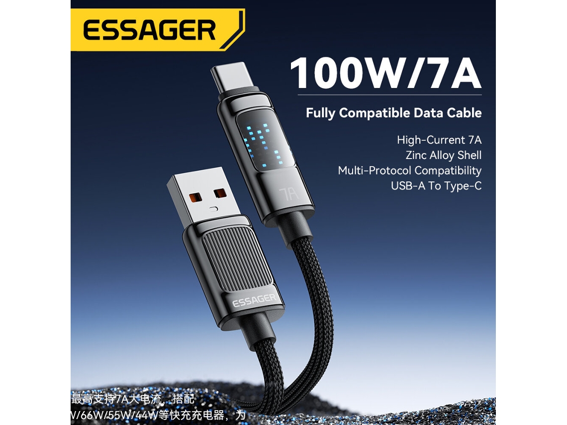 Cabo Usb-a Para Type-c Essager Es-x58 7a 100w Com Carregamento Rápido E Transmiss?o De Dados, 1 M/2 M De Comprimento