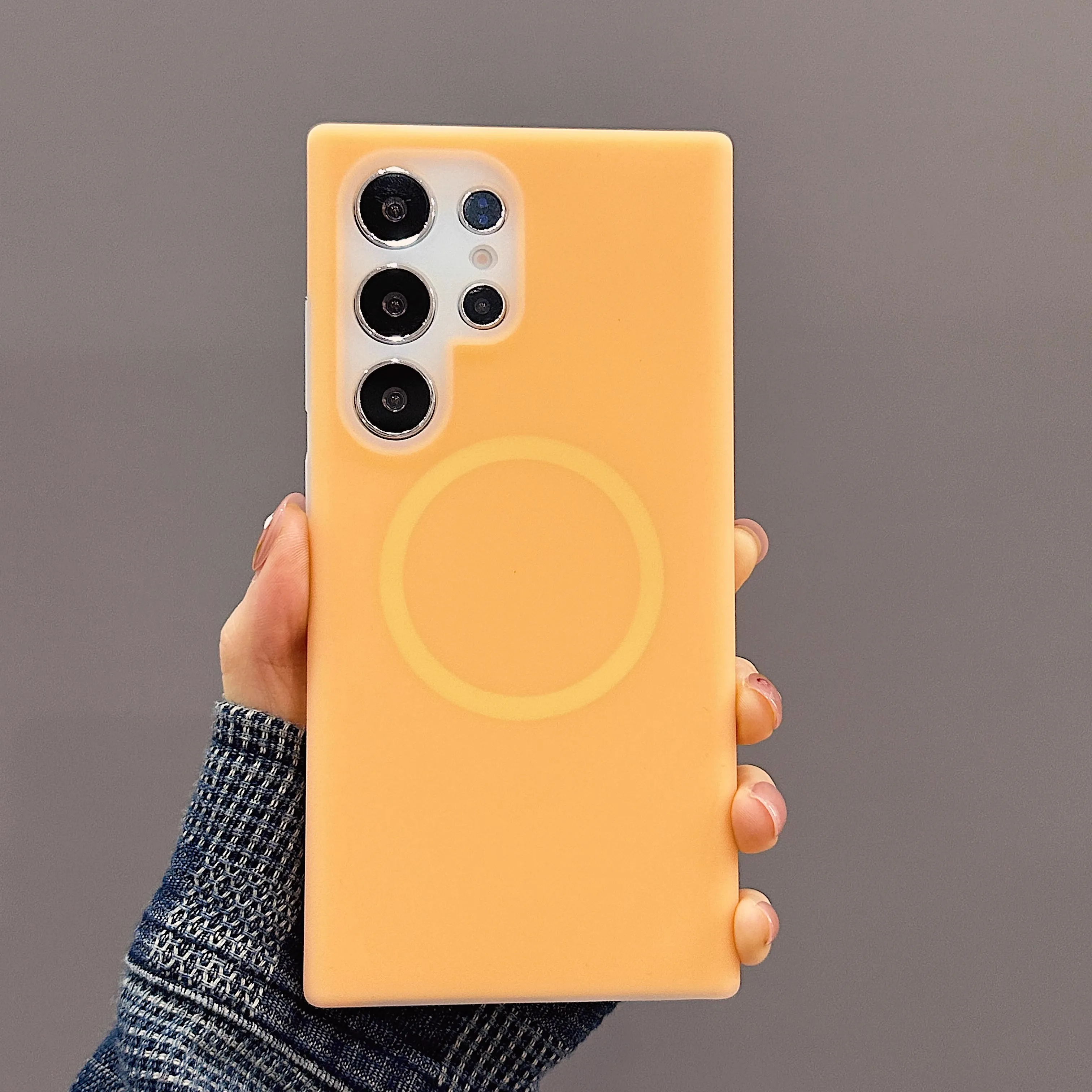 Capa Magnética Para Celular (laranja Galaxy S25 Plus), Silicone Líquido, Carregamento Sem Fio, Capa Protetora Fosca