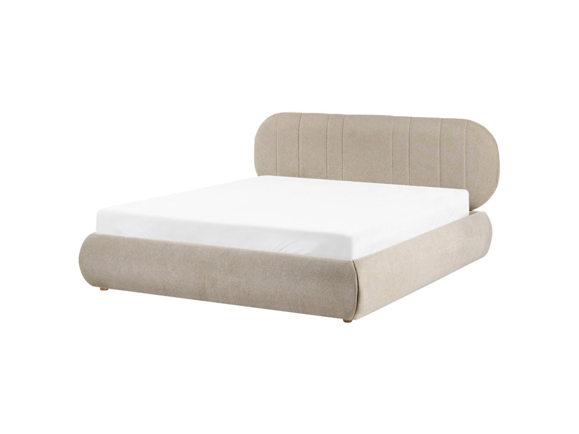 Cama Con Almacenaje Beliani Campan De Tela Beige 188x215x94