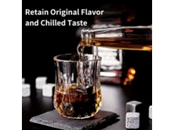 Conjunto 6 Pedras Gelo Reutilizáveis Whisky, 2 Copos, Clipes, Bolsa, Presente