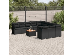 12 Pcs Conjunto De Sofá Jardim C/ Almofadões Vime Pe Preto Dkd Home Decor