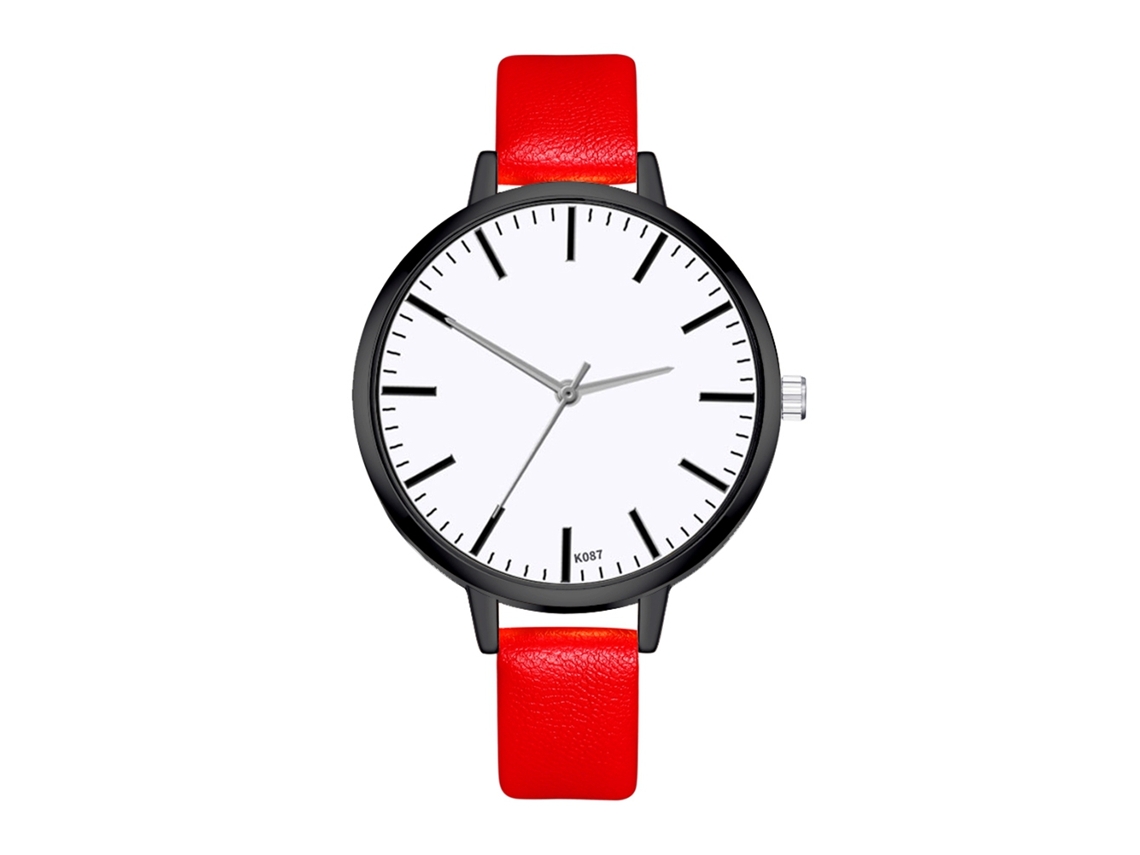 Relógio de Pulso Feminino de Quartzo com Pulseira de Couro Pu Estilo Simples Zhoulianfa Vermelho
