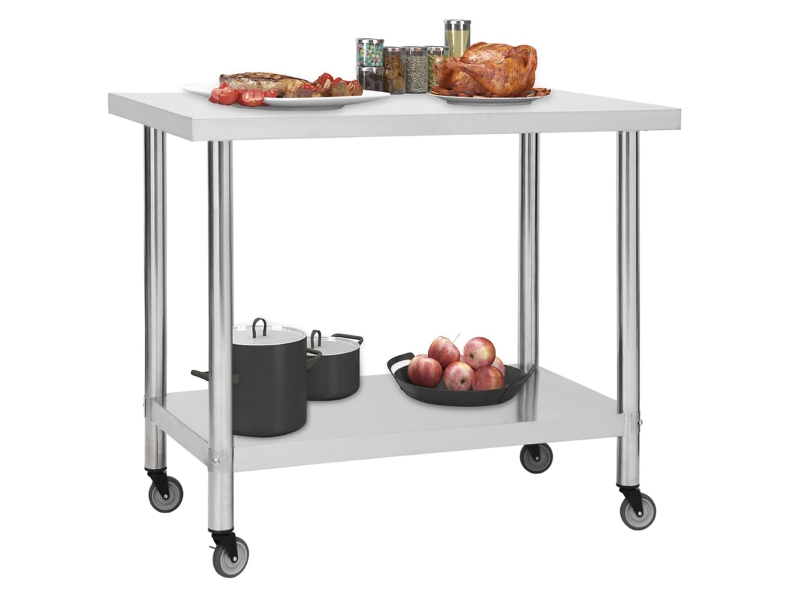 Mesa de Cozinha com Rodas Aço Inoxidável 80x60x85 cm MAISON EXCLUSIVE