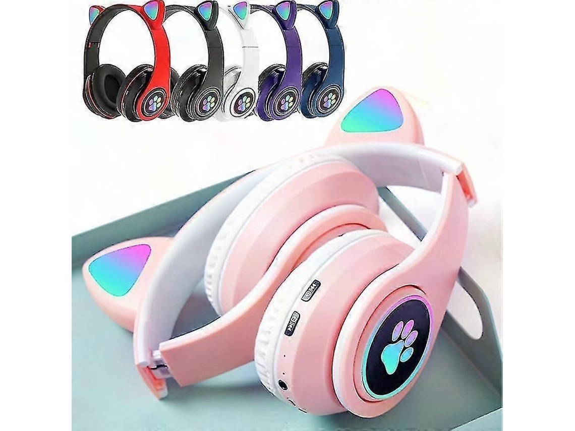 Fones de Ouvido Bluetooth com Design Fofo de Gatinho, Sem Fio, Dobráveis, Estéreo, Cancelamento de Ruído TAISHENGDA