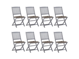 Cadeiras De Exterior Dobráveis 8pcs C/ Almofadões Acácia Maciça Dkd Home Decor