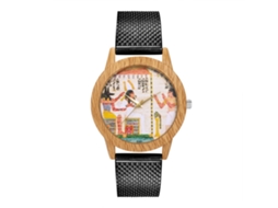 Reloj De Muñeca Analógico Unisex Dial Redondo Quartz Acero Negro Moda