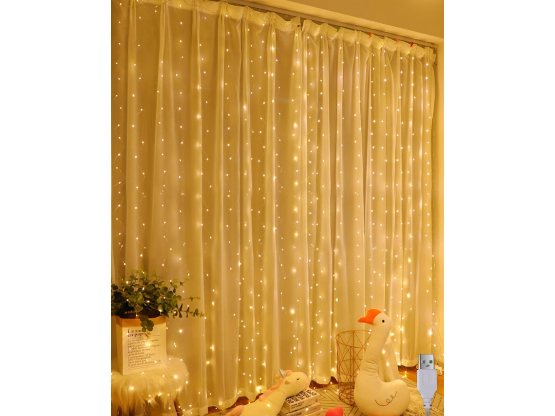 Cortina de Luz Led Branca Quente com 200 Leds, 2m X 3m, Compatível com Decoração de Natal BRILVIBERA