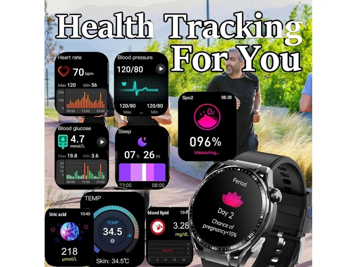 Smartwatch masculino com rastreador de condicionamento físico e função de telefone, frequência cardíaca e pressão arterial em água verde Bestvite