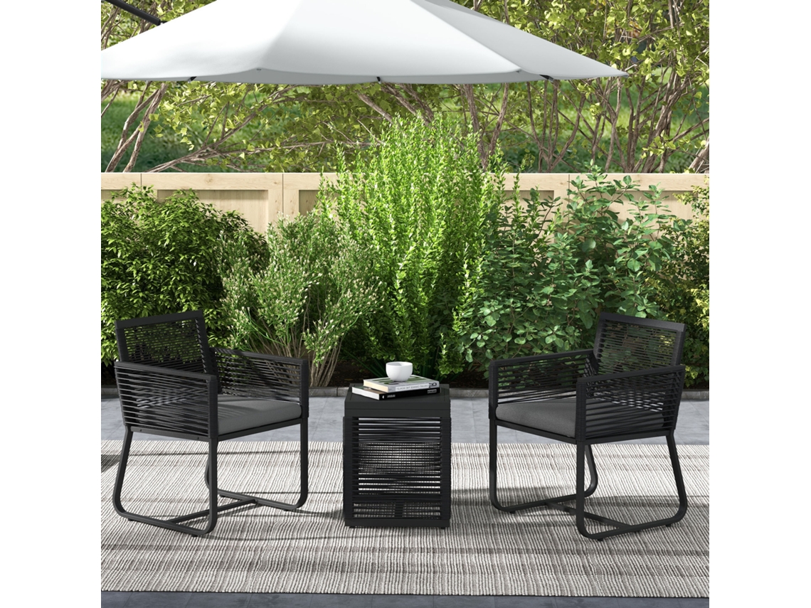 Conjunto Bistrô 3 Peças 53x57x77cm, Para Varanda, Design Moderno, Resistente Ao Clima, Preto E Cinza