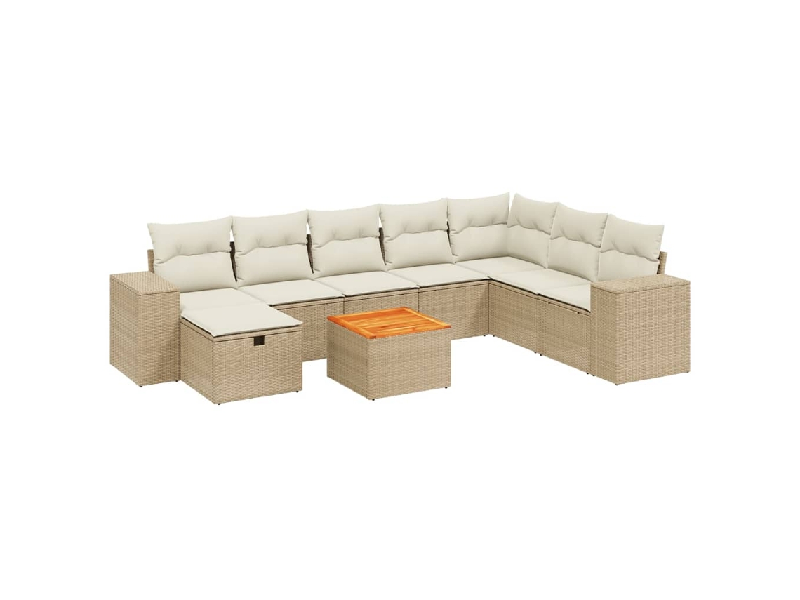 Conjunto de 9 Sofás para Jardim com Almofadões Vime Pe Bege MAISON EXCLUSIVE (90x200 cm)