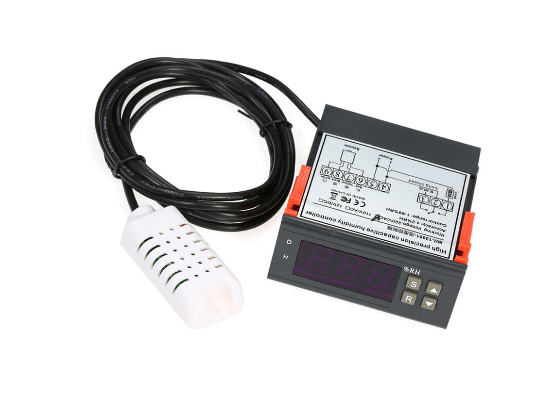 Controlador Digital Mini de Umidade 10A 220V com Sensor 1-99% UR e Display LED S/MARCA